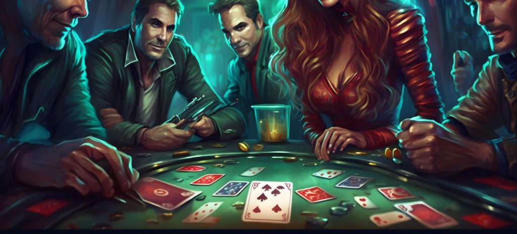 group people playing in poker casino